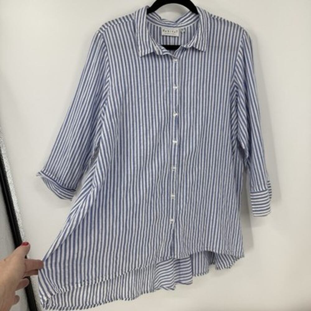 Habitat Clothes Textured Cotton Button Up Tunic XL Blue Striped Long Sleeve - Picture 2 of 12